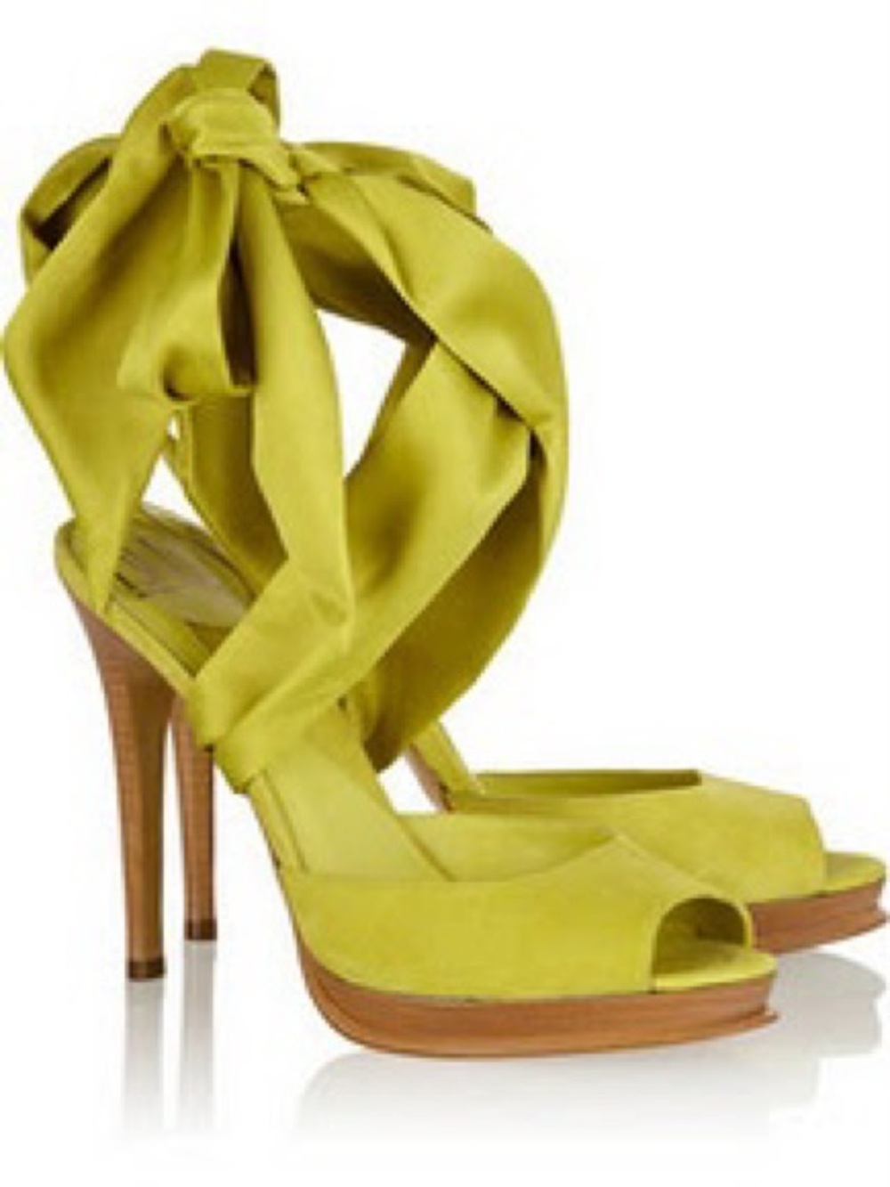 Diane von Furstenberg "Eva" scarf tie sandals chartreuse heels Size 8.5M